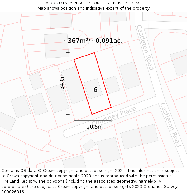 6, COURTNEY PLACE, STOKE-ON-TRENT, ST3 7XF: Plot and title map