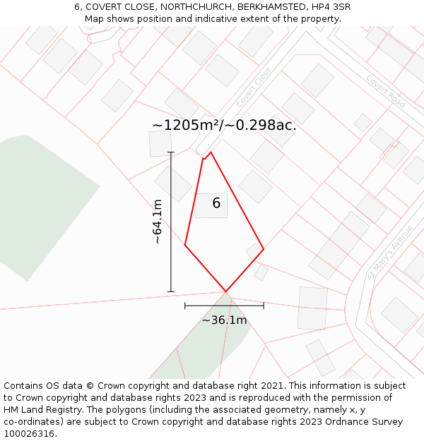 6, COVERT CLOSE, NORTHCHURCH, BERKHAMSTED, HP4 3SR: Plot and title map