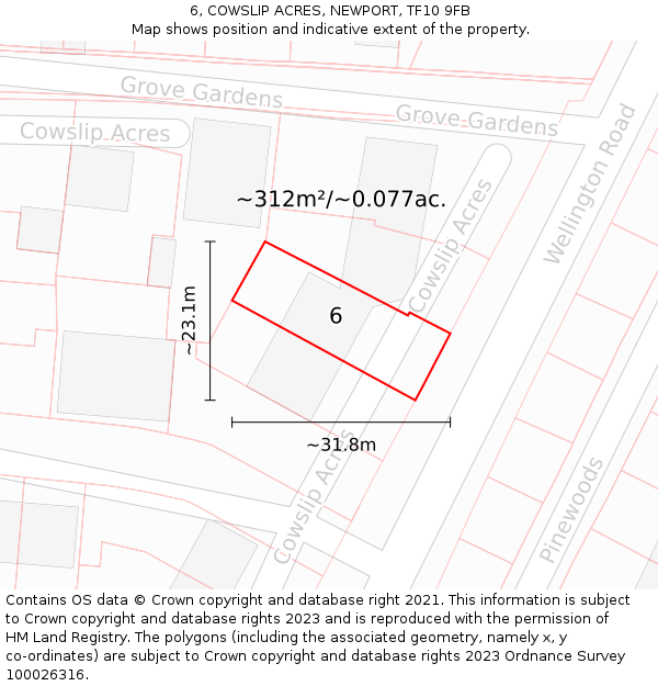 6, COWSLIP ACRES, NEWPORT, TF10 9FB: Plot and title map