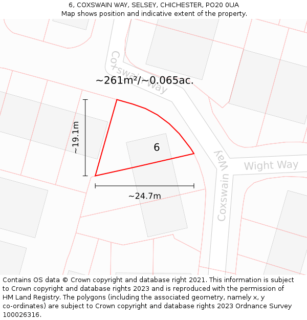 6, COXSWAIN WAY, SELSEY, CHICHESTER, PO20 0UA: Plot and title map