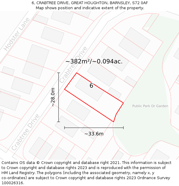 6, CRABTREE DRIVE, GREAT HOUGHTON, BARNSLEY, S72 0AF: Plot and title map