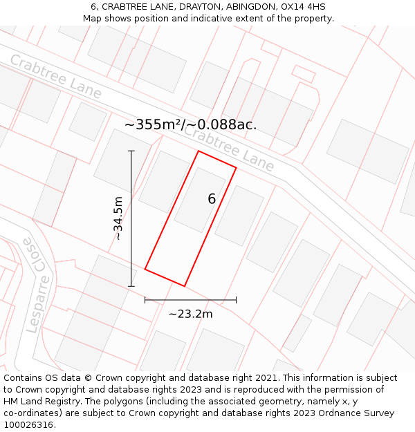 6, CRABTREE LANE, DRAYTON, ABINGDON, OX14 4HS: Plot and title map