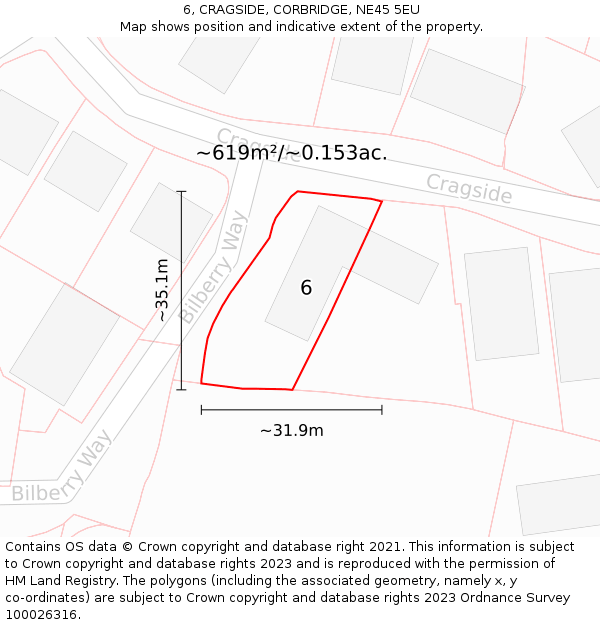 6, CRAGSIDE, CORBRIDGE, NE45 5EU: Plot and title map