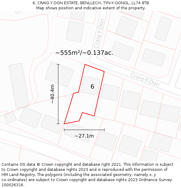 6, CRAIG Y DON ESTATE, BENLLECH, TYN-Y-GONGL, LL74 8TB: Plot and title map