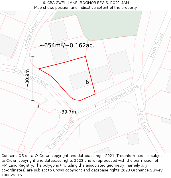 6, CRAIGWEIL LANE, BOGNOR REGIS, PO21 4AN: Plot and title map