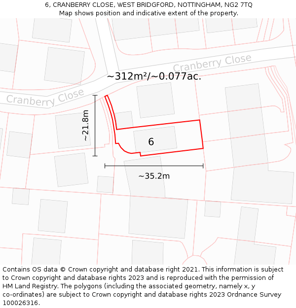 6, CRANBERRY CLOSE, WEST BRIDGFORD, NOTTINGHAM, NG2 7TQ: Plot and title map