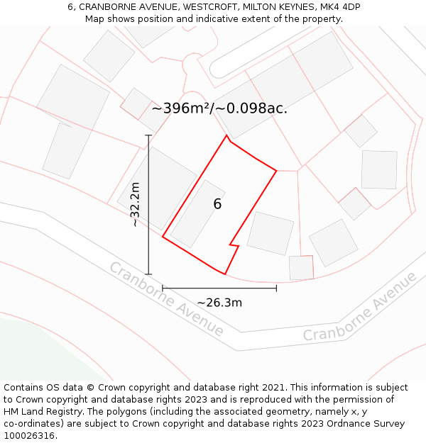 6, CRANBORNE AVENUE, WESTCROFT, MILTON KEYNES, MK4 4DP: Plot and title map