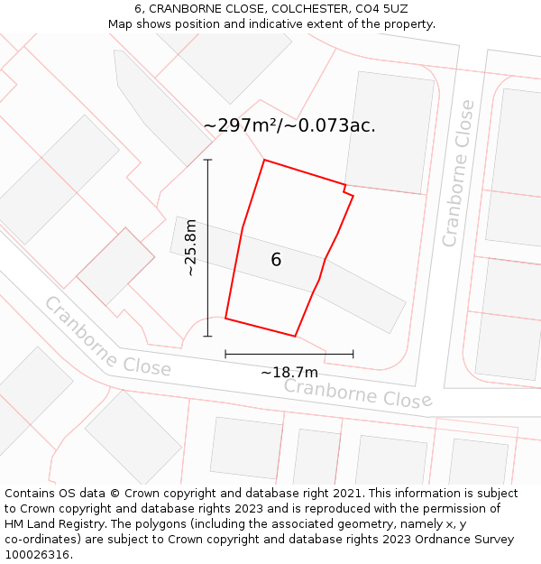 6, CRANBORNE CLOSE, COLCHESTER, CO4 5UZ: Plot and title map