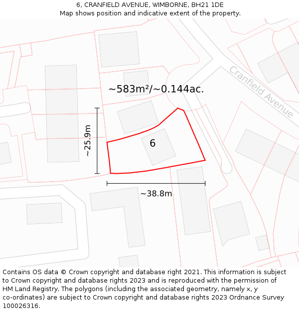 6, CRANFIELD AVENUE, WIMBORNE, BH21 1DE: Plot and title map
