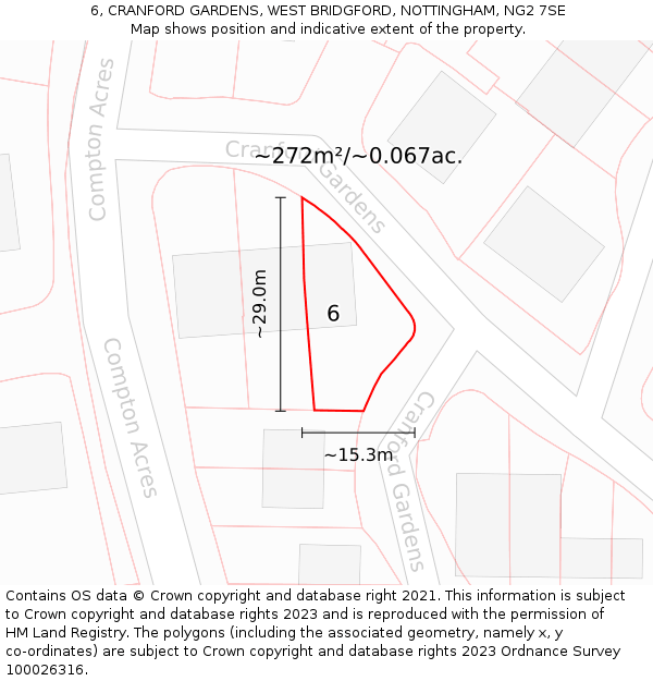 6, CRANFORD GARDENS, WEST BRIDGFORD, NOTTINGHAM, NG2 7SE: Plot and title map