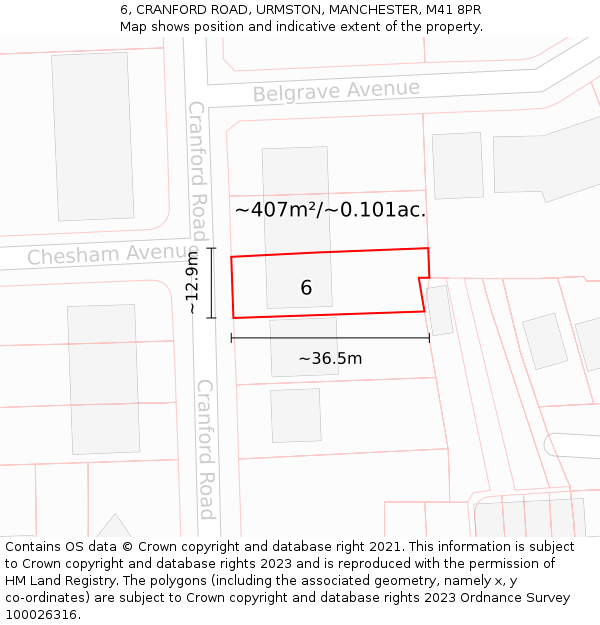 6, CRANFORD ROAD, URMSTON, MANCHESTER, M41 8PR: Plot and title map