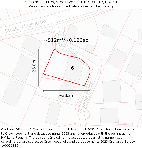 6, CRANGLE FIELDS, STOCKSMOOR, HUDDERSFIELD, HD4 6YE: Plot and title map