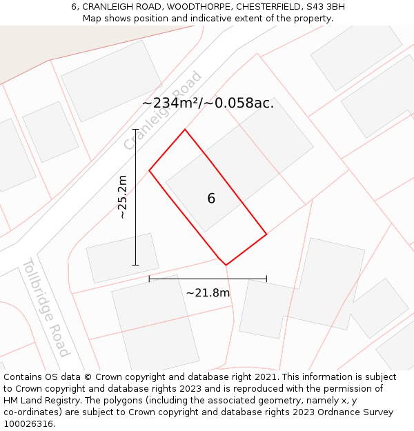 6, CRANLEIGH ROAD, WOODTHORPE, CHESTERFIELD, S43 3BH: Plot and title map