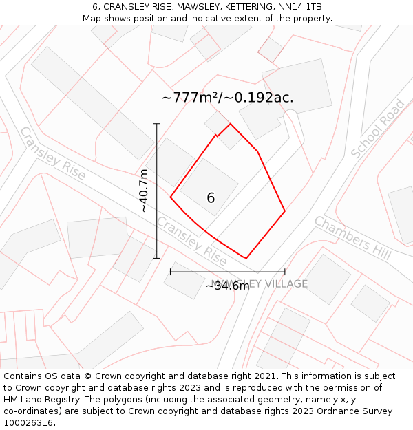 6, CRANSLEY RISE, MAWSLEY, KETTERING, NN14 1TB: Plot and title map