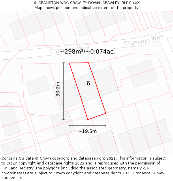 6, CRANSTON WAY, CRAWLEY DOWN, CRAWLEY, RH10 4XX: Plot and title map