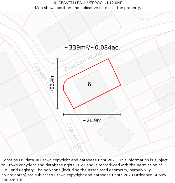 6, CRAVEN LEA, LIVERPOOL, L12 0NF: Plot and title map