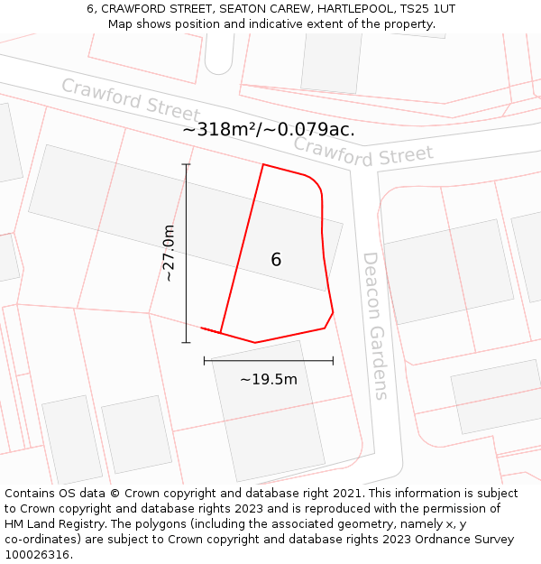 6, CRAWFORD STREET, SEATON CAREW, HARTLEPOOL, TS25 1UT: Plot and title map