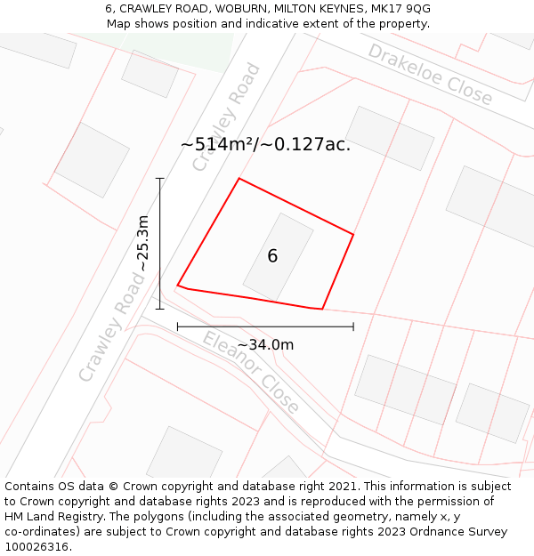 6, CRAWLEY ROAD, WOBURN, MILTON KEYNES, MK17 9QG: Plot and title map