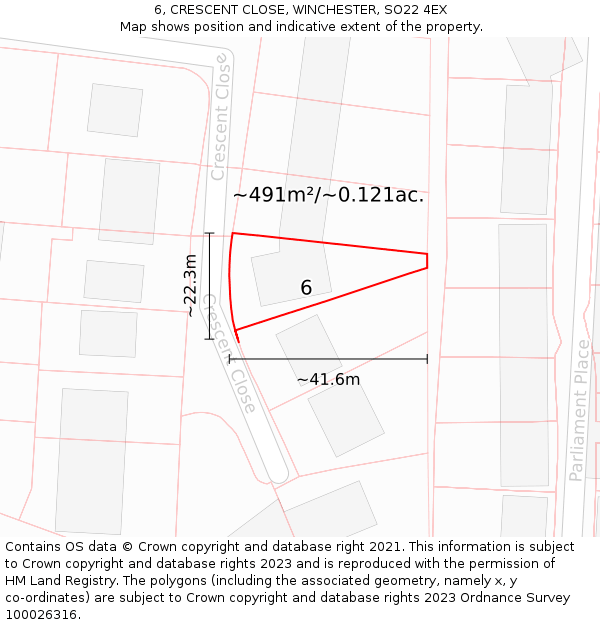 6, CRESCENT CLOSE, WINCHESTER, SO22 4EX: Plot and title map