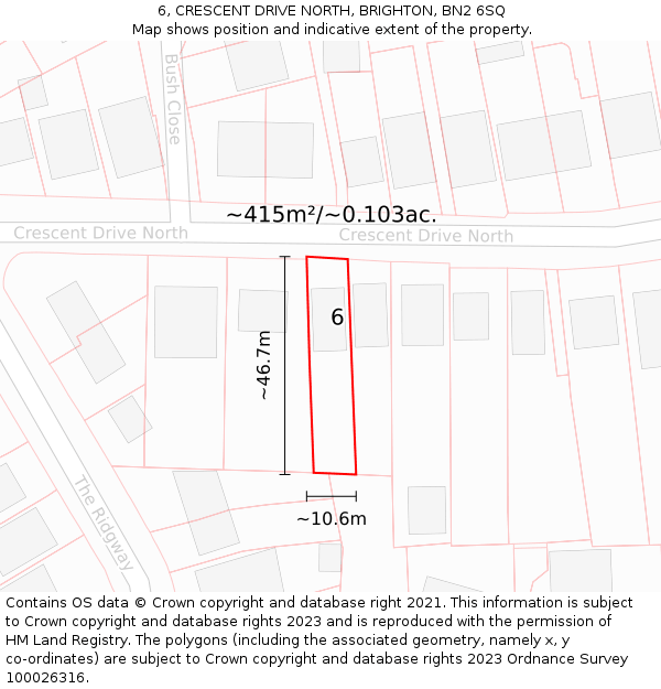 6, CRESCENT DRIVE NORTH, BRIGHTON, BN2 6SQ: Plot and title map