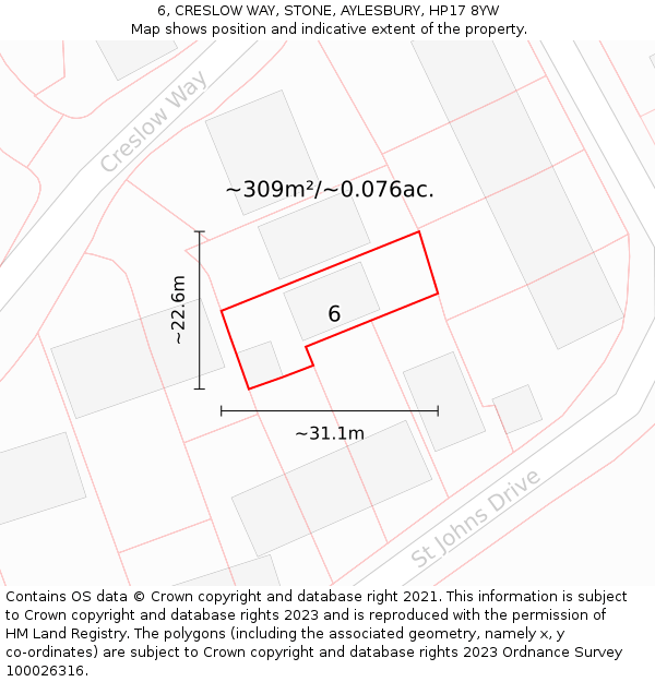 6, CRESLOW WAY, STONE, AYLESBURY, HP17 8YW: Plot and title map