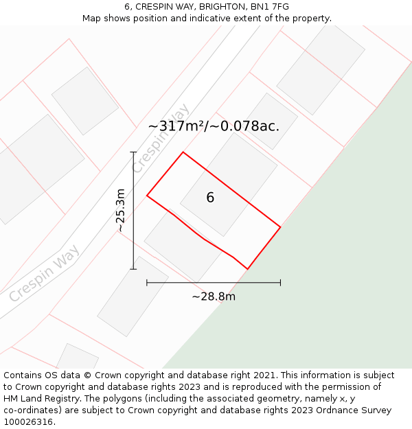 6, CRESPIN WAY, BRIGHTON, BN1 7FG: Plot and title map