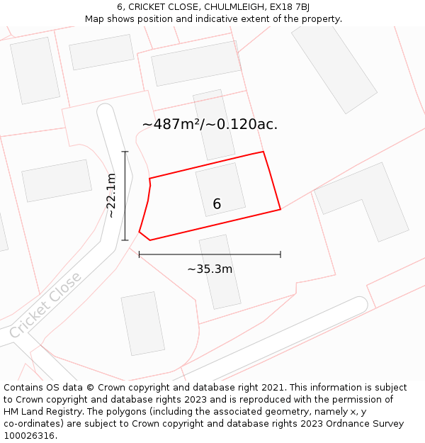 6, CRICKET CLOSE, CHULMLEIGH, EX18 7BJ: Plot and title map