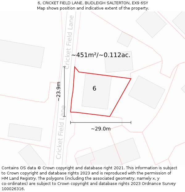 6, CRICKET FIELD LANE, BUDLEIGH SALTERTON, EX9 6SY: Plot and title map