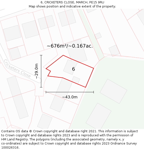 6, CRICKETERS CLOSE, MARCH, PE15 9RU: Plot and title map