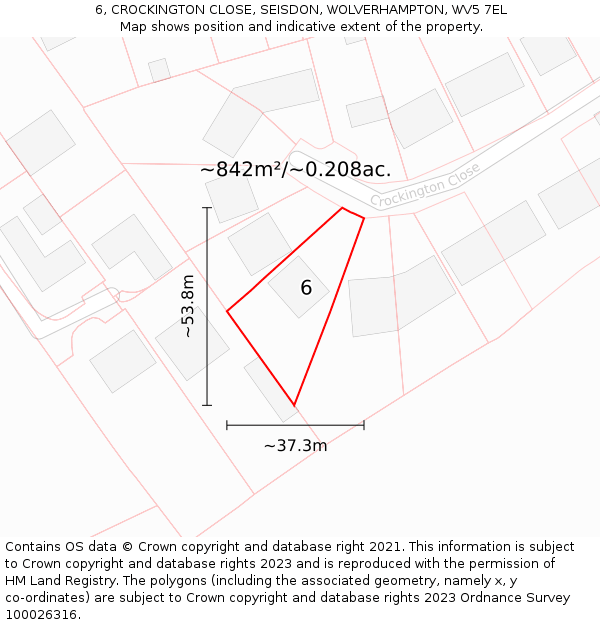 6, CROCKINGTON CLOSE, SEISDON, WOLVERHAMPTON, WV5 7EL: Plot and title map