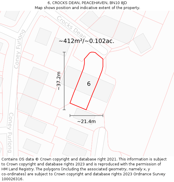 6, CROCKS DEAN, PEACEHAVEN, BN10 8JD: Plot and title map