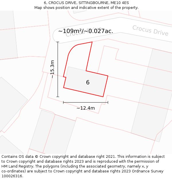 6, CROCUS DRIVE, SITTINGBOURNE, ME10 4ES: Plot and title map