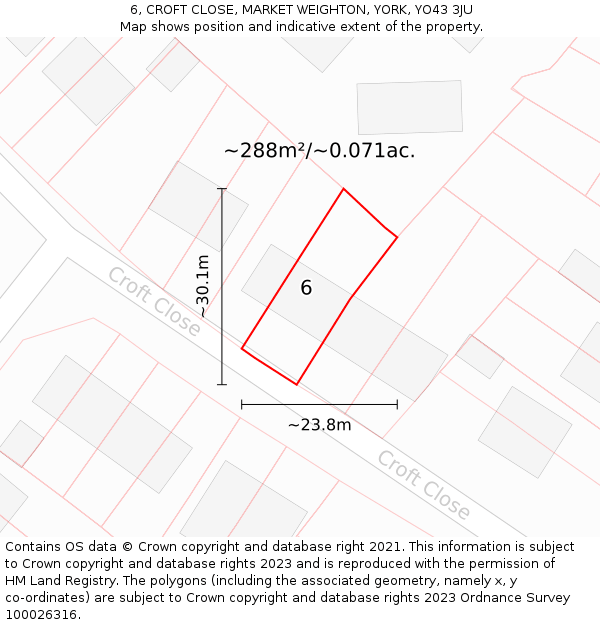 6, CROFT CLOSE, MARKET WEIGHTON, YORK, YO43 3JU: Plot and title map