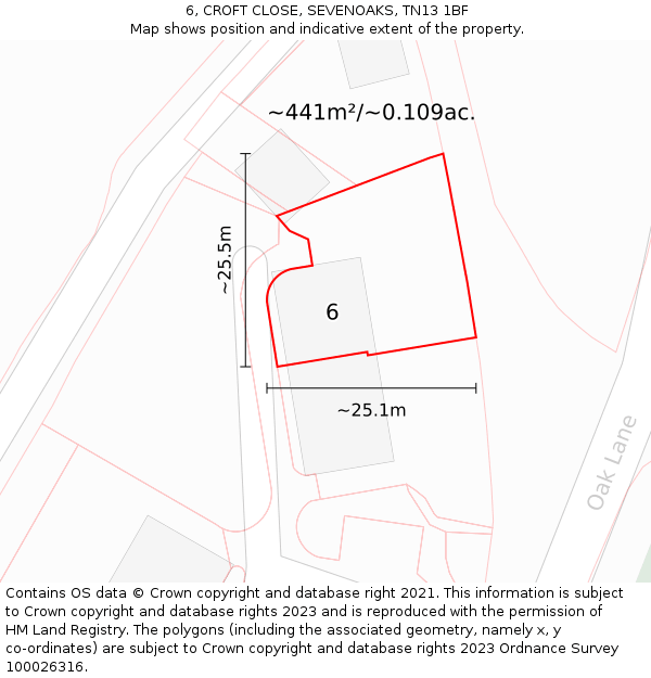 6, CROFT CLOSE, SEVENOAKS, TN13 1BF: Plot and title map