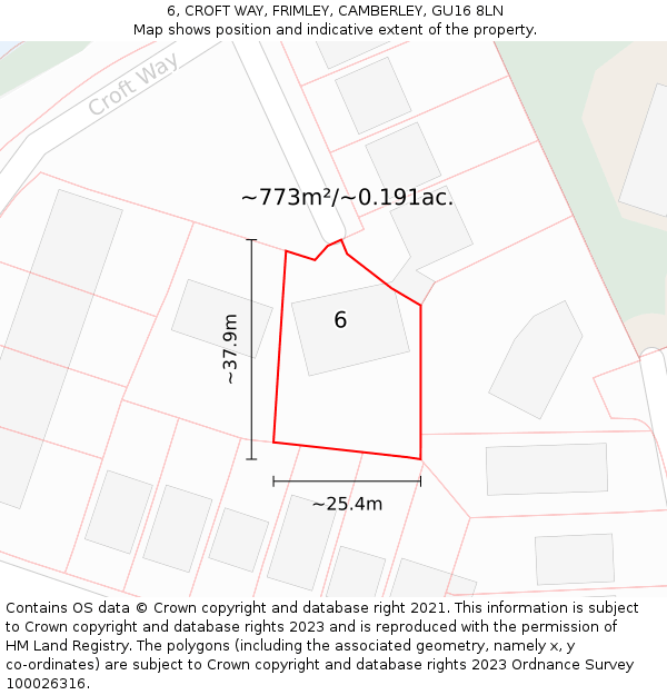 6, CROFT WAY, FRIMLEY, CAMBERLEY, GU16 8LN: Plot and title map