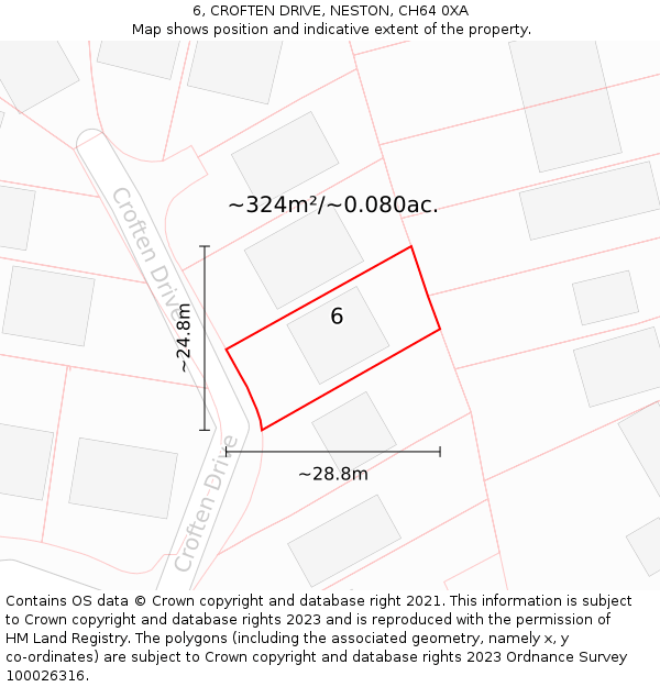 6, CROFTEN DRIVE, NESTON, CH64 0XA: Plot and title map