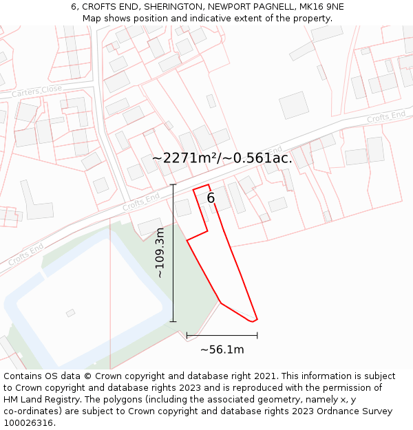 6, CROFTS END, SHERINGTON, NEWPORT PAGNELL, MK16 9NE: Plot and title map