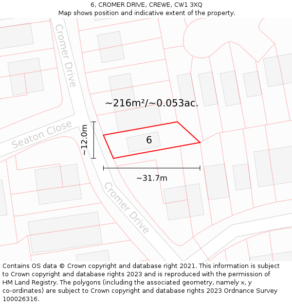 6, CROMER DRIVE, CREWE, CW1 3XQ: Plot and title map