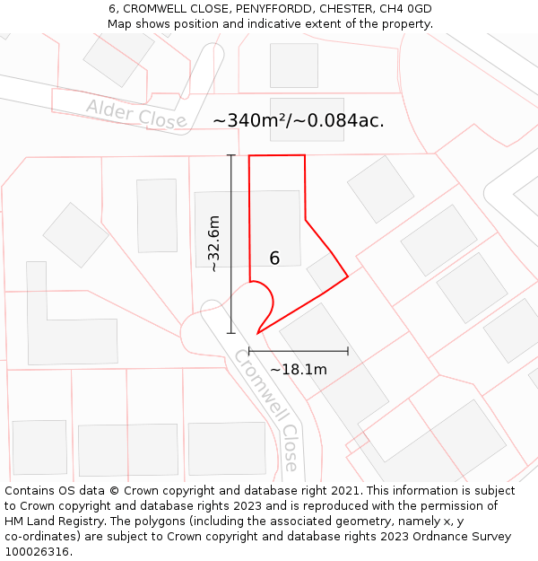 6, CROMWELL CLOSE, PENYFFORDD, CHESTER, CH4 0GD: Plot and title map