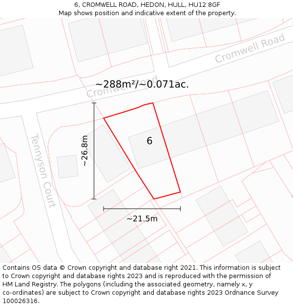 6, CROMWELL ROAD, HEDON, HULL, HU12 8GF: Plot and title map