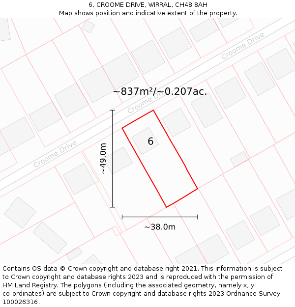 6, CROOME DRIVE, WIRRAL, CH48 8AH: Plot and title map