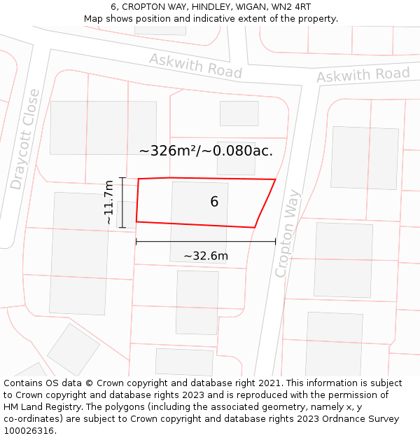 6, CROPTON WAY, HINDLEY, WIGAN, WN2 4RT: Plot and title map