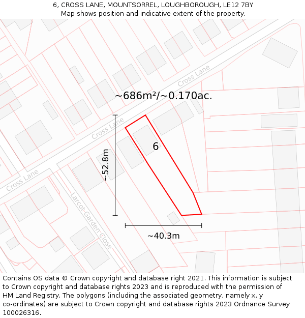 6, CROSS LANE, MOUNTSORREL, LOUGHBOROUGH, LE12 7BY: Plot and title map