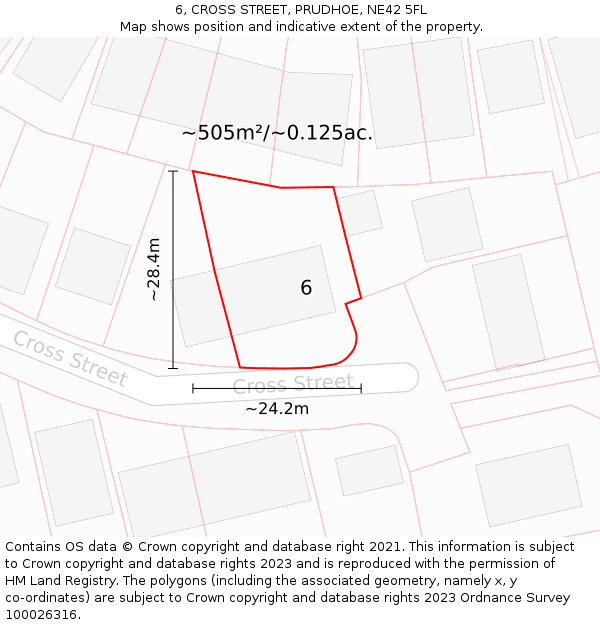 6, CROSS STREET, PRUDHOE, NE42 5FL: Plot and title map