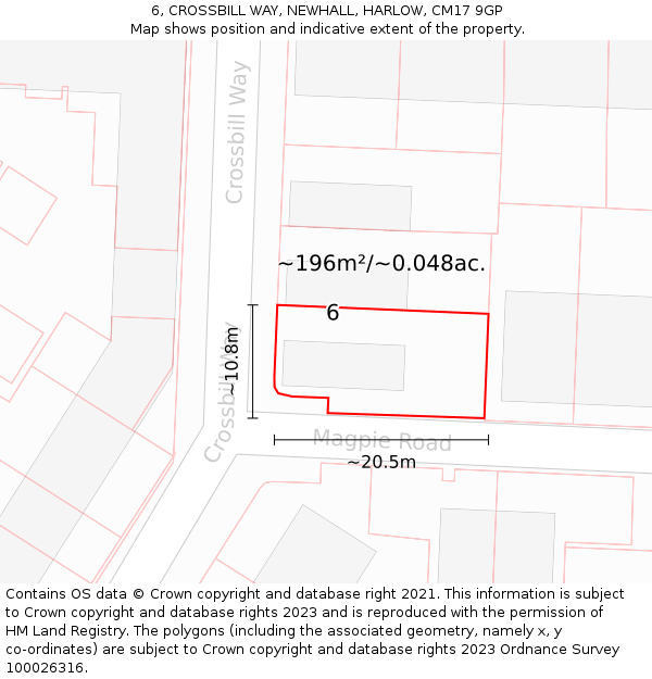 6, CROSSBILL WAY, NEWHALL, HARLOW, CM17 9GP: Plot and title map