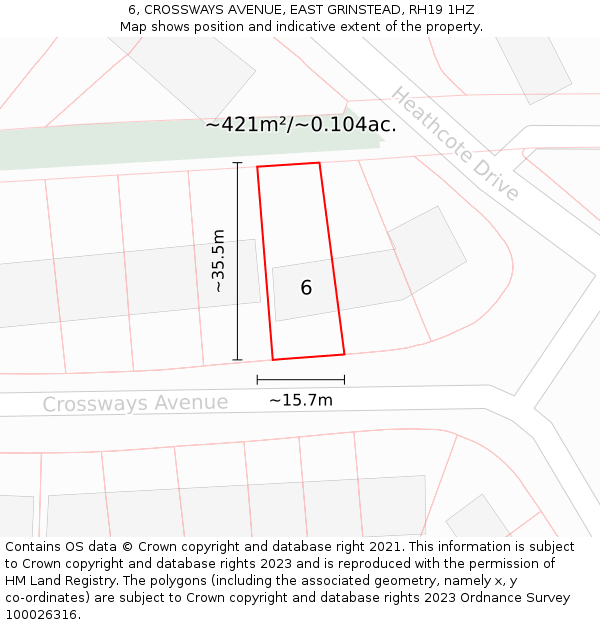 6, CROSSWAYS AVENUE, EAST GRINSTEAD, RH19 1HZ: Plot and title map