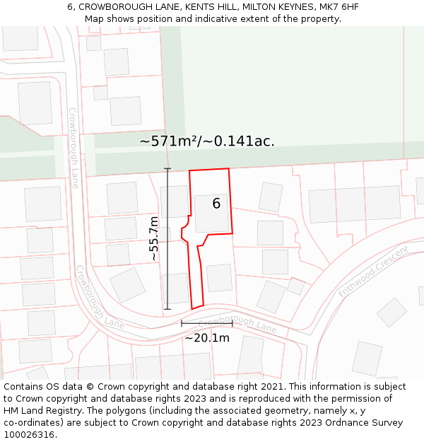 6, CROWBOROUGH LANE, KENTS HILL, MILTON KEYNES, MK7 6HF: Plot and title map