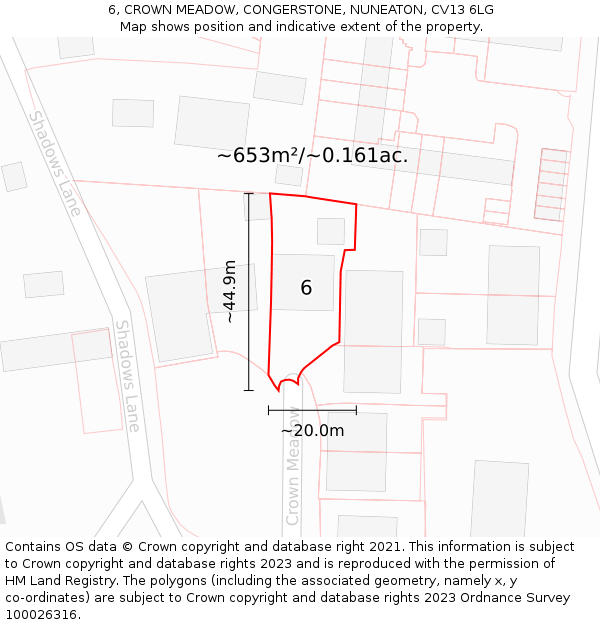 6, CROWN MEADOW, CONGERSTONE, NUNEATON, CV13 6LG: Plot and title map