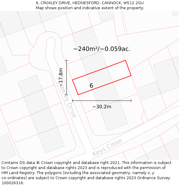 6, CROXLEY DRIVE, HEDNESFORD, CANNOCK, WS12 2GU: Plot and title map