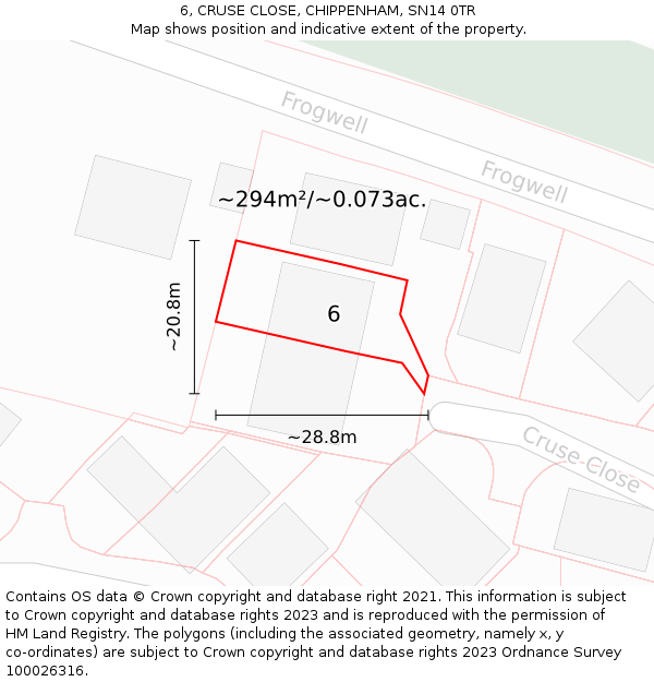 6, CRUSE CLOSE, CHIPPENHAM, SN14 0TR: Plot and title map